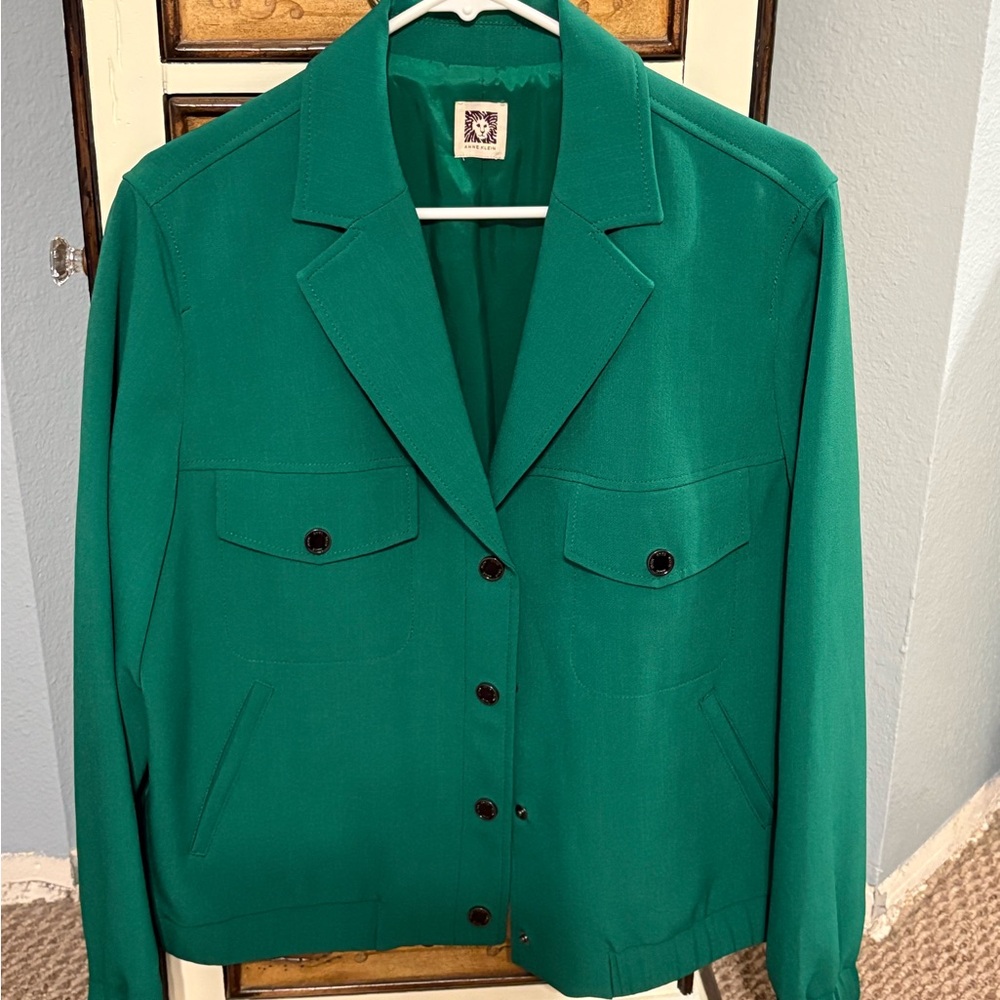 Anne Klein Green Blazer Classic Lapel Structured Fabric